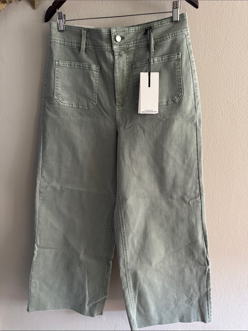 Oat New York High-Rise Wide Leg Jeans in Sage Green